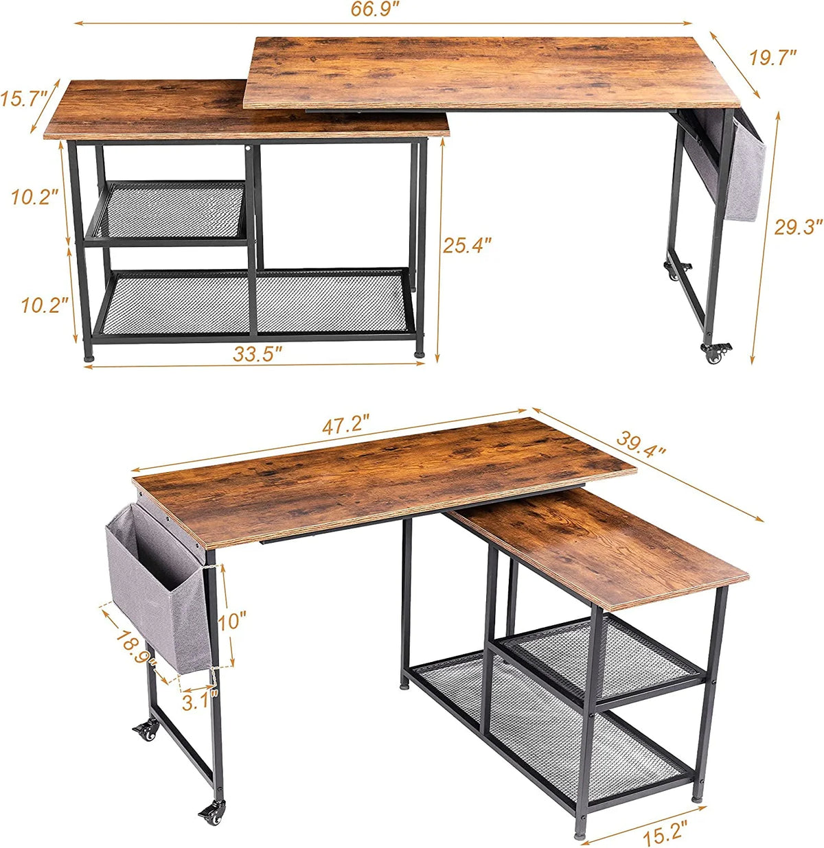 L-Shaped Corner Computer Desk 67 Inch with Shelves C386746