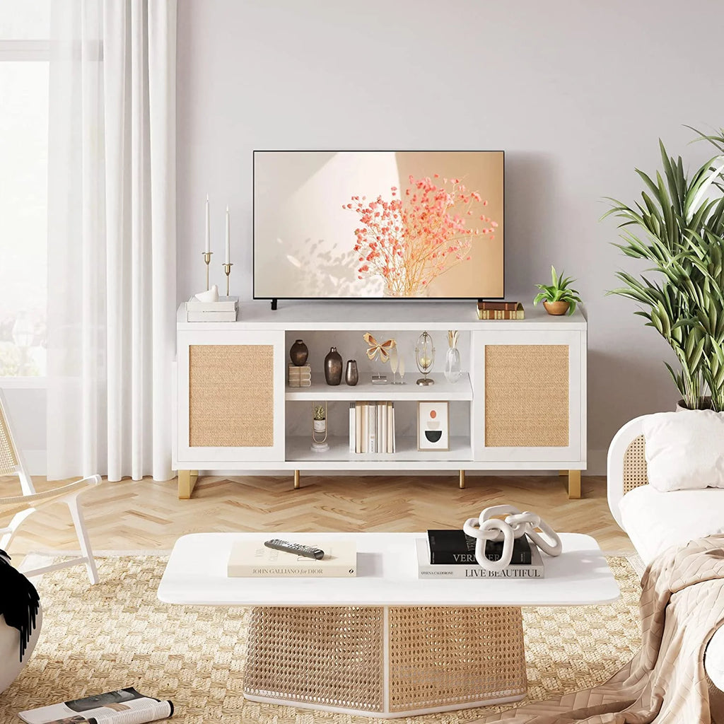 White TV Stand with Doors and Shelves T927