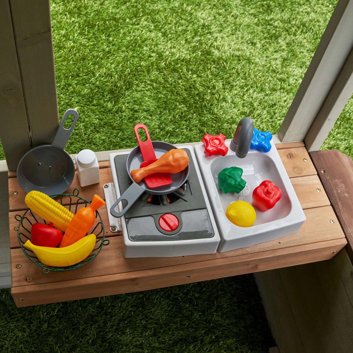 Wooden Outdoor Playhouse with Doorbell and 13 Pieces D42271