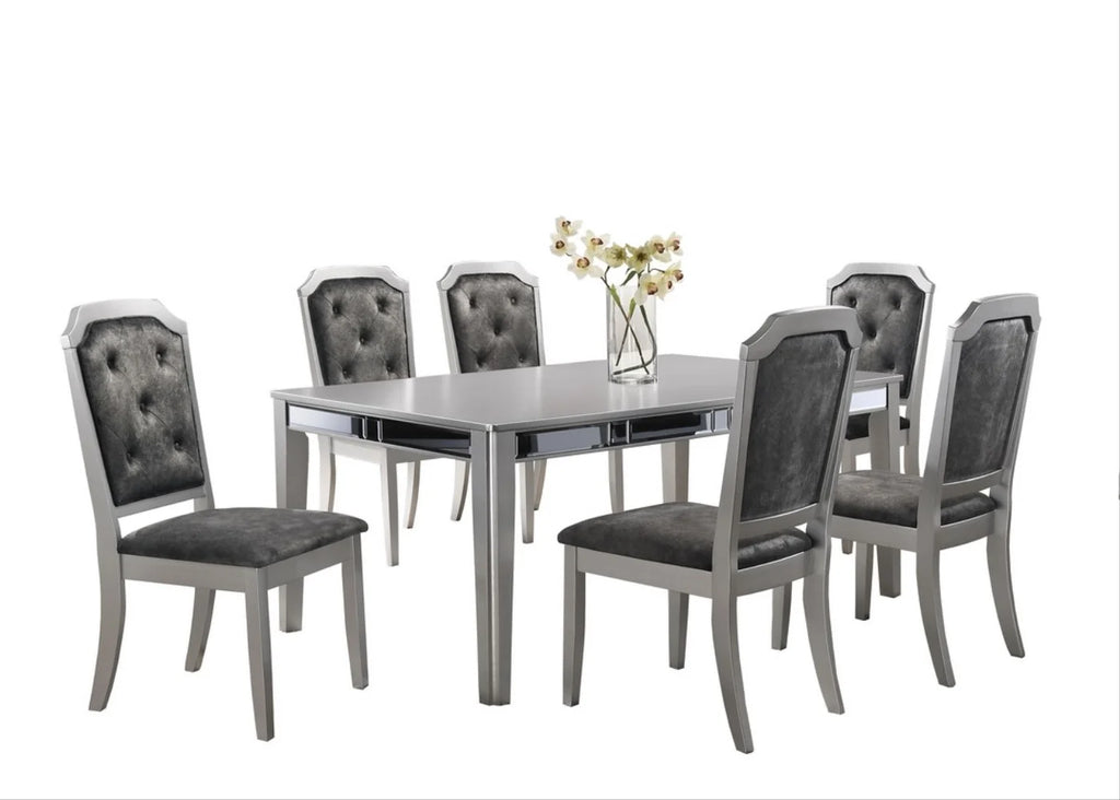 Grey Silver Dining Table Set for 6 J4325