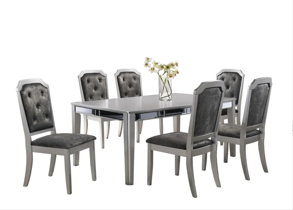 Grey Silver Dining Table Set for 6 J4325
