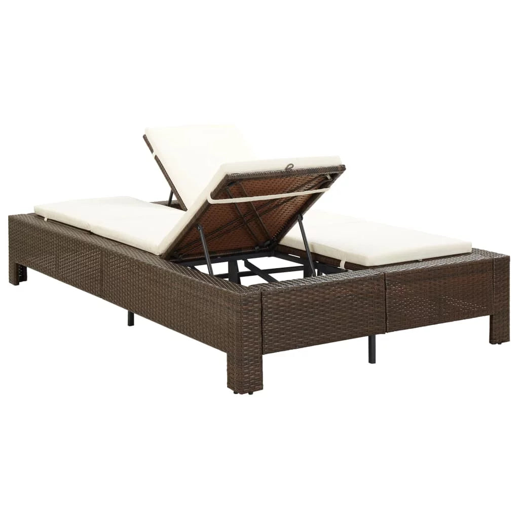 2-Person Sunbed with Cushion Brown Poly Rattan I251