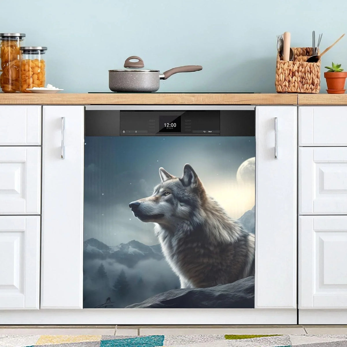 Magnetic Dishwasher Stickers Night Wolf Pattern 23in W x 26in H N700