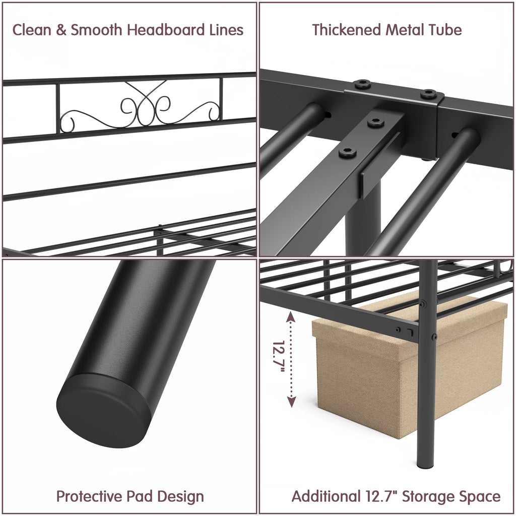 Twin Size 4-Post Canopy Bed Frame Metal Platform with Headboard Footboard Y710528
