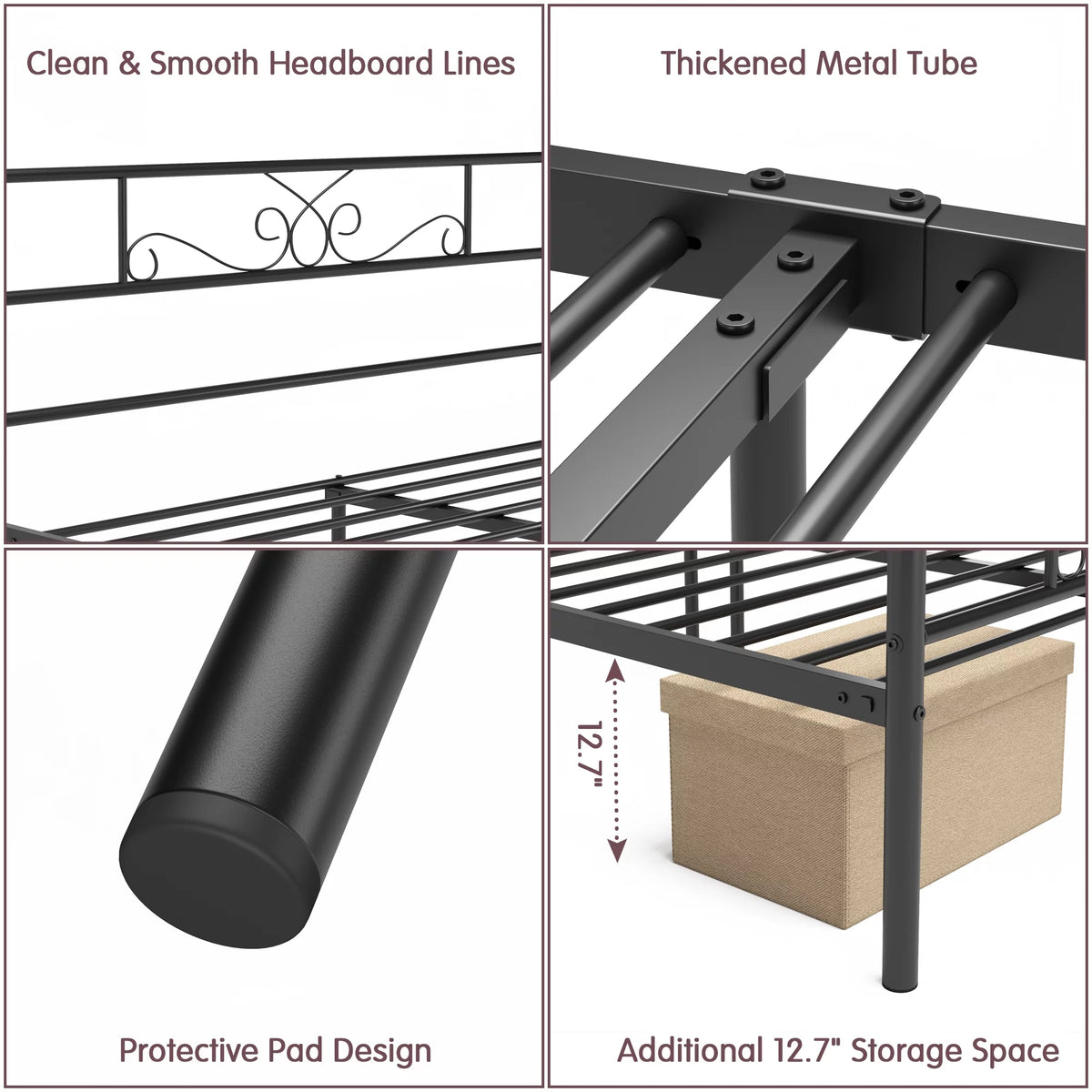 Twin Size 4-Post Canopy Bed Frame Metal Platform with Headboard Footboard Y710528
