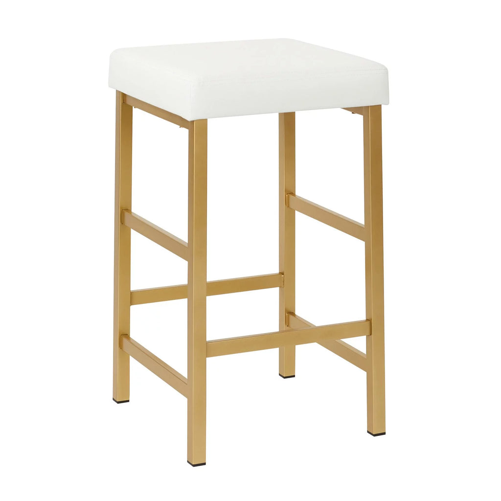 26" Gold Backless Stool in White M13387
