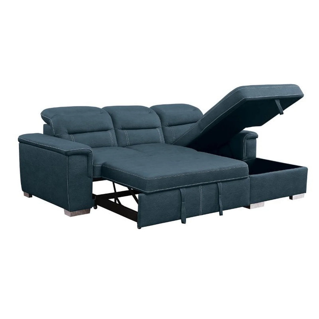 Blue Microfiber Sectional Sofa with Pull Out Bed T98448