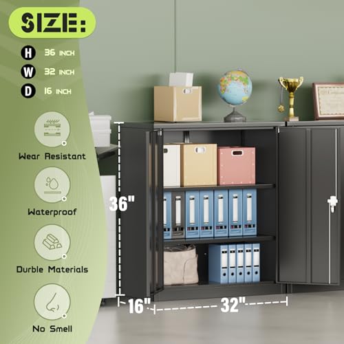 72” Black Metal Storage Cabinet with Doors and Shelves F531040