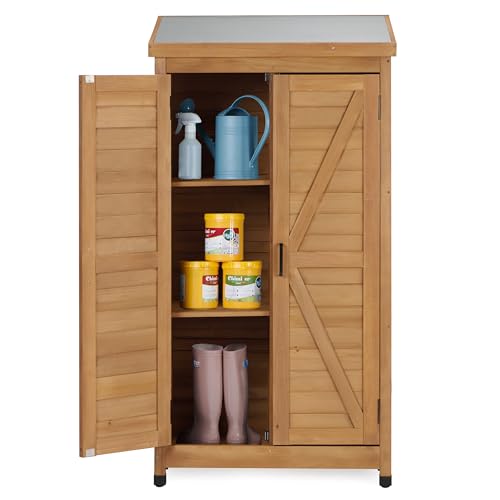 58''x30''x18'' Outdoor Wooden Storage Shed with Metal Top R345