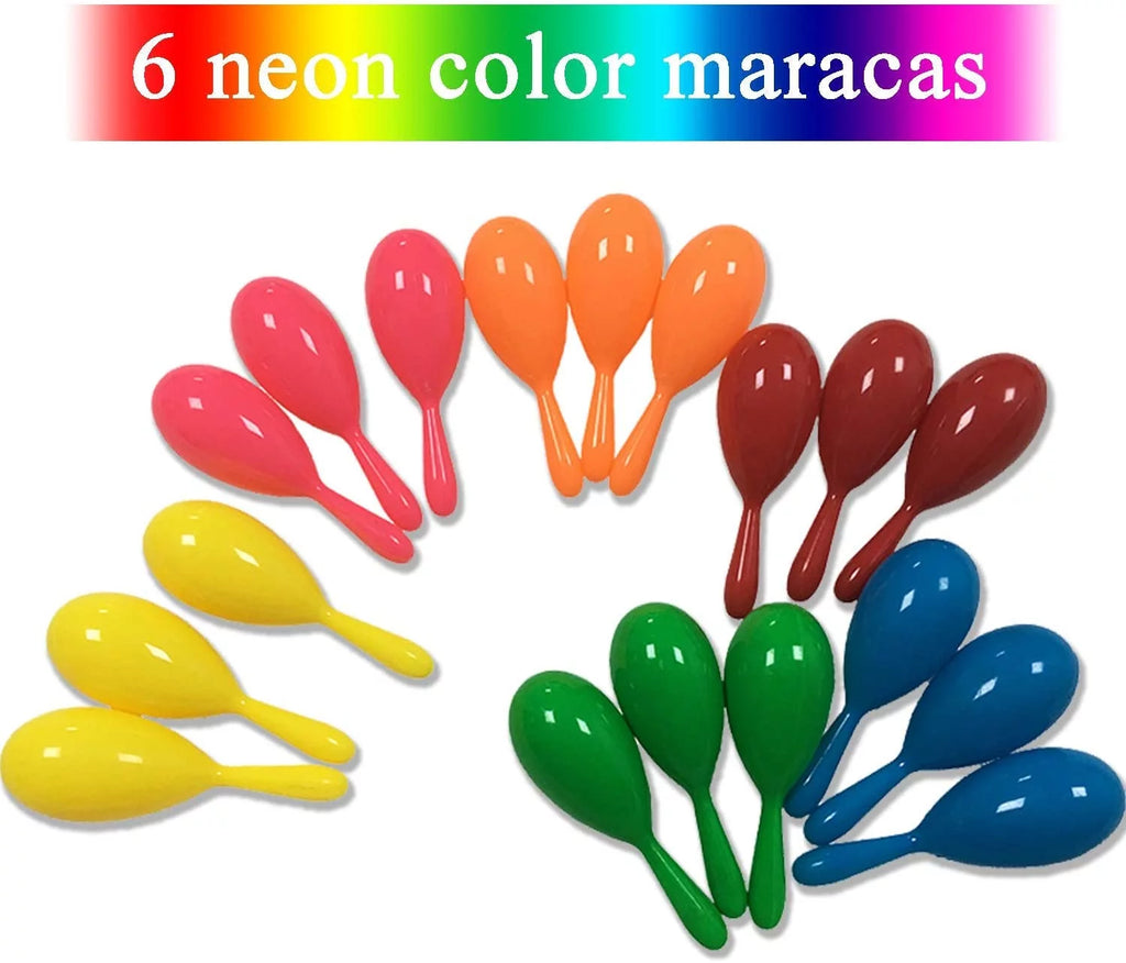 24pcs Mini Plastic Maracas 6 Neon Colors T53140