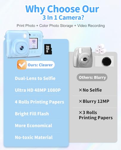 Instant Print Kids Camera 48MP 1080P with 32GB Card P43379