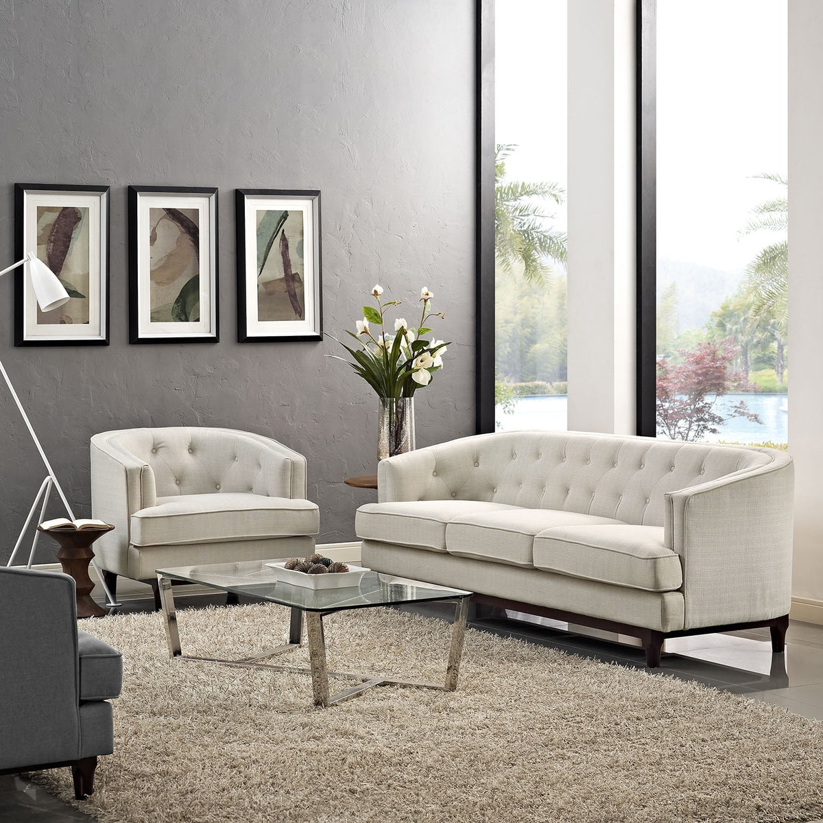 Beige Fabric Sofa Set of Two I4778