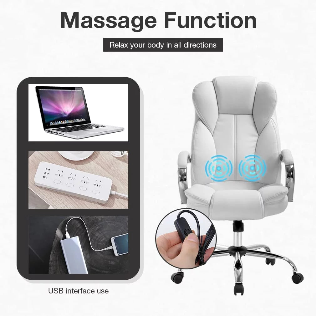 White High Back PU Leather Office Chair with Lumbar Support X2238