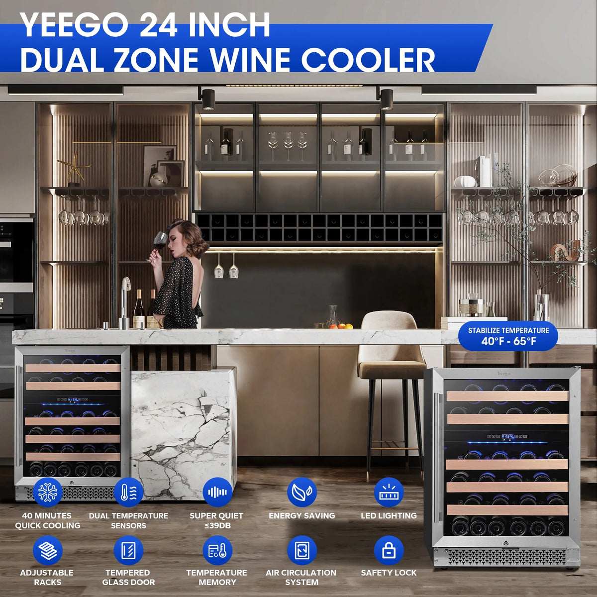 24 Wine Cooler Refrigerator, 46 Bottle Dual Zone U560446