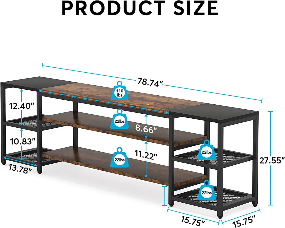 78" TV Stand with 3 Tier Storage Shelves S2218