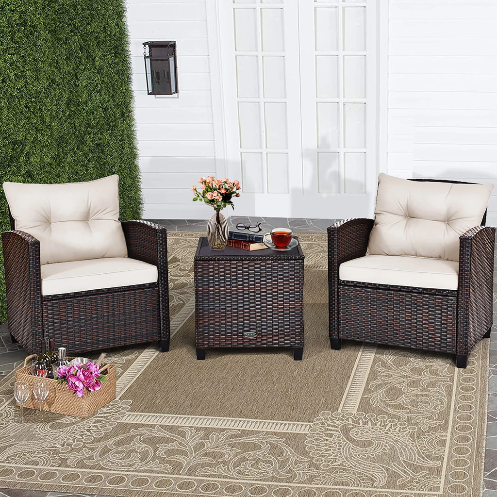 3 Pc Black Patio Rattan Furniture Set I234