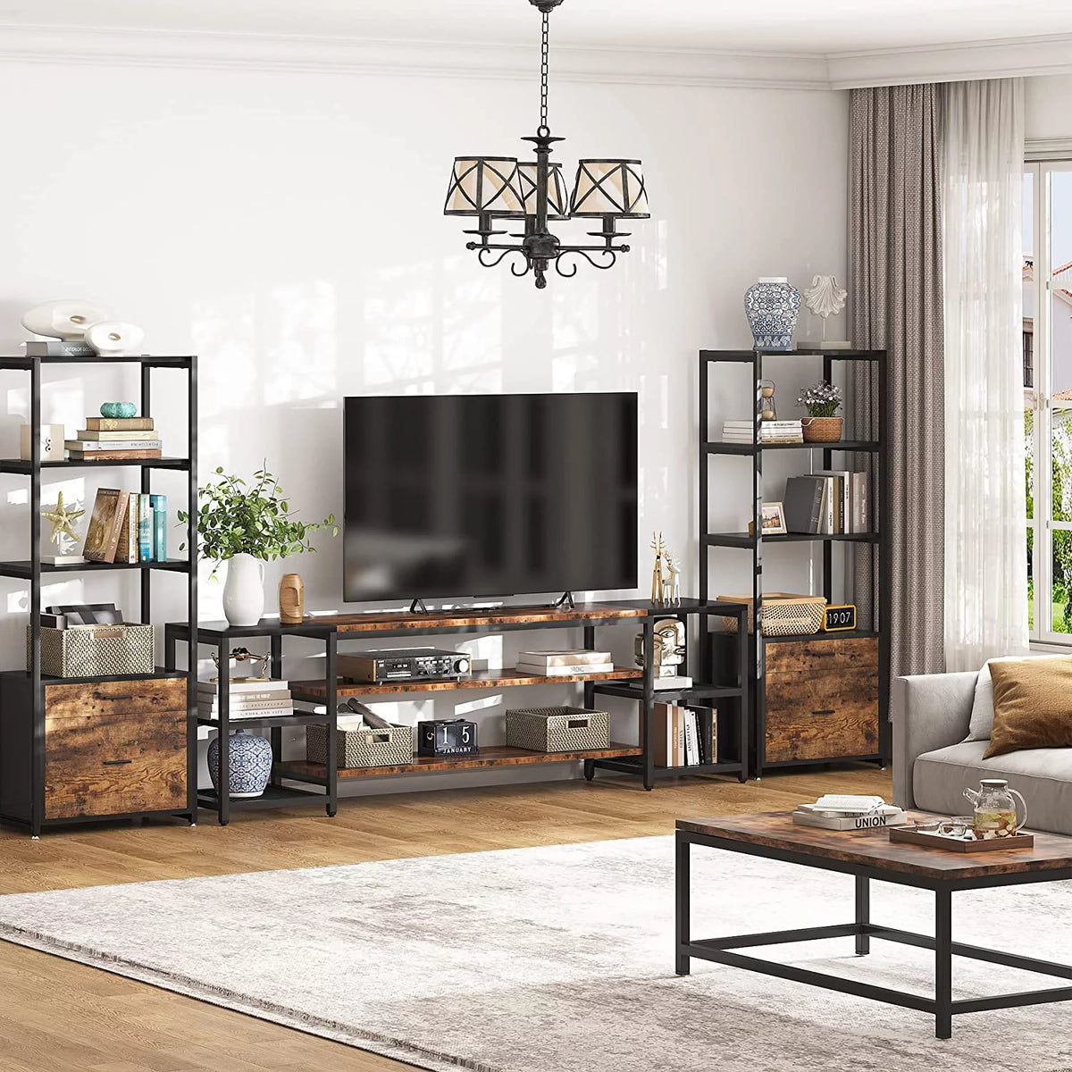 78" TV Stand with 3 Tier Storage Shelves S2218