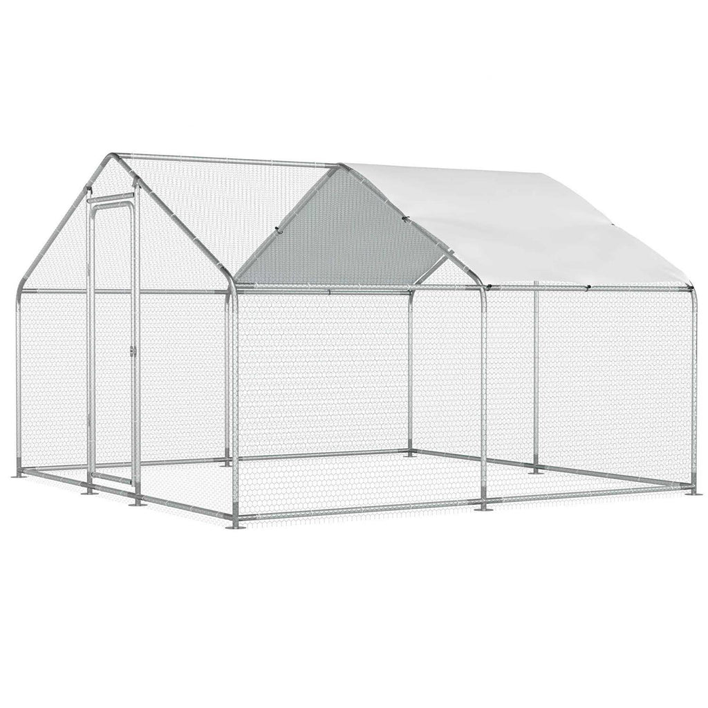 Chicken Coop Large Metal Run for 20 Chickens Walk in Poultry Cage with Waterproof Cover T524