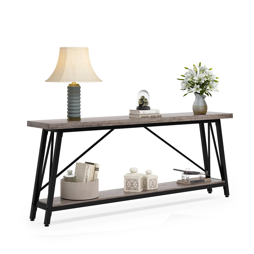 70.9 Inch Light Brown Black Wood Console Table R67680