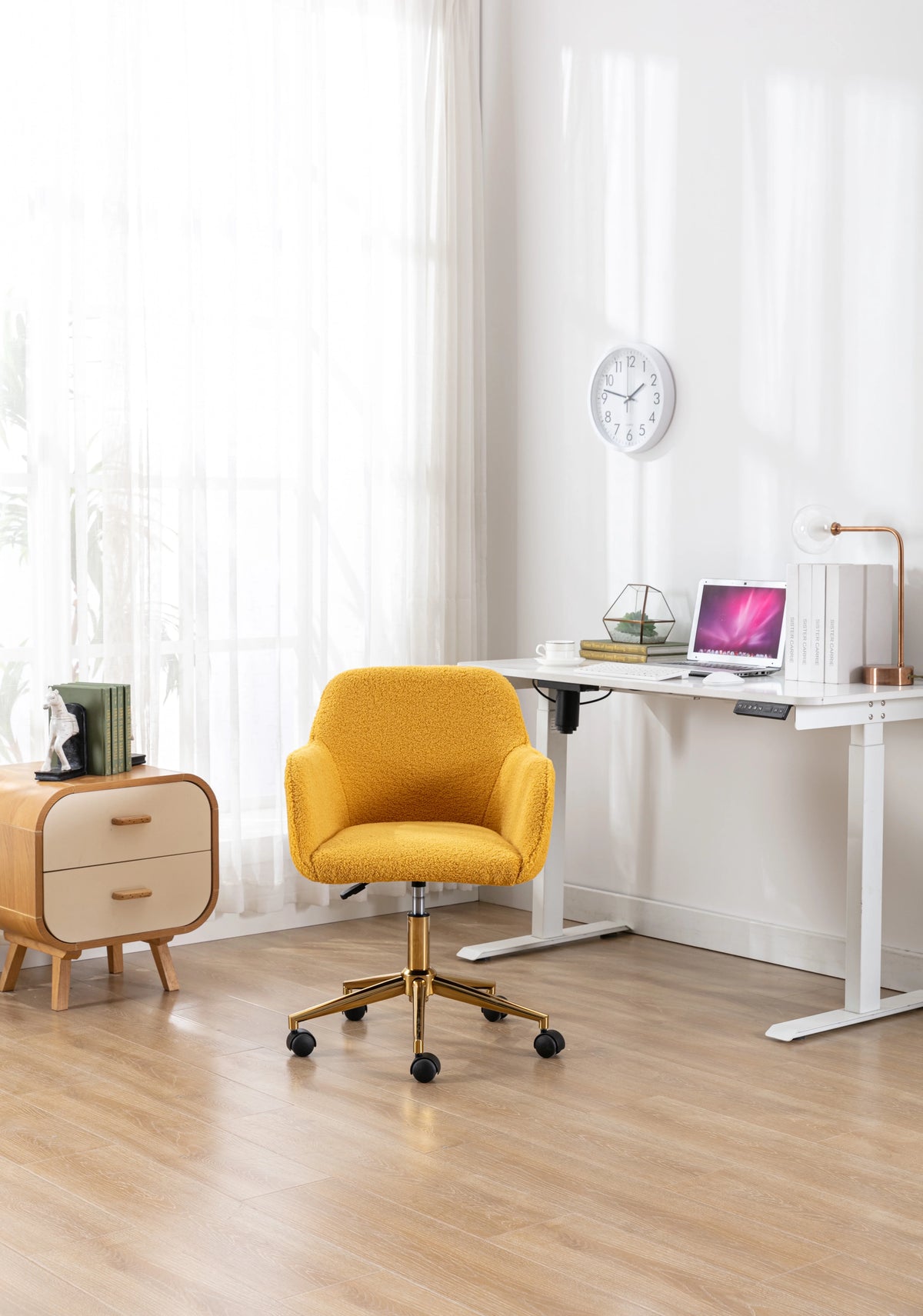 Yellow Teddy Fabric Adjustable Height Office Chair D268951
