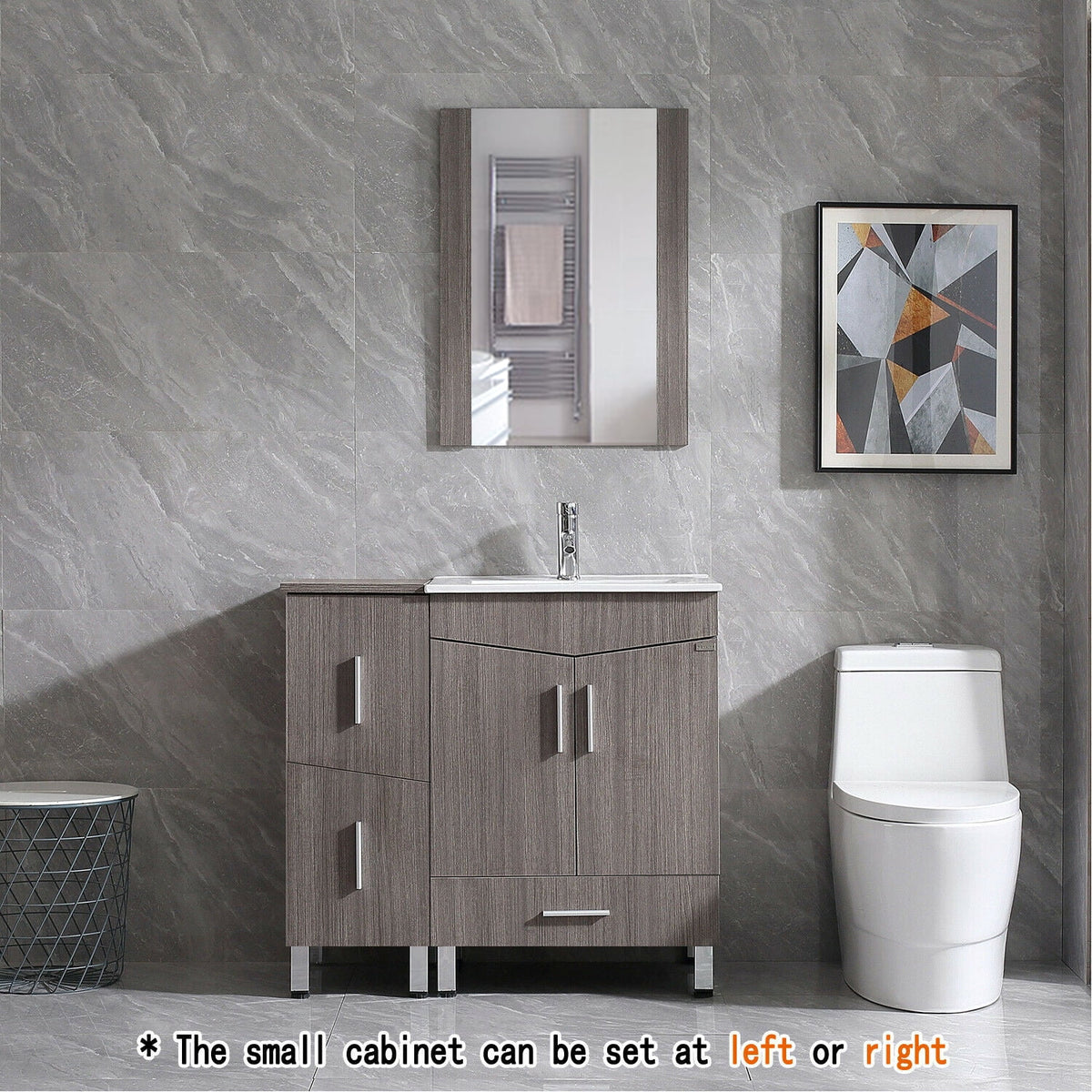 36" Light Brown Wood Bathroom Vanity with Ceramic Sink and Drawers H478