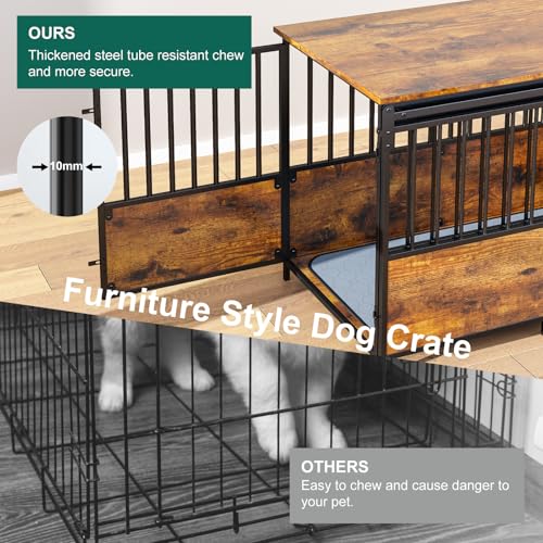 41 Inch White Wooden Dog Crate Furniture with Divider & Double Doors T4055