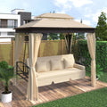 Outdoor Canopy Swing Bed 3 Seat Beige F835