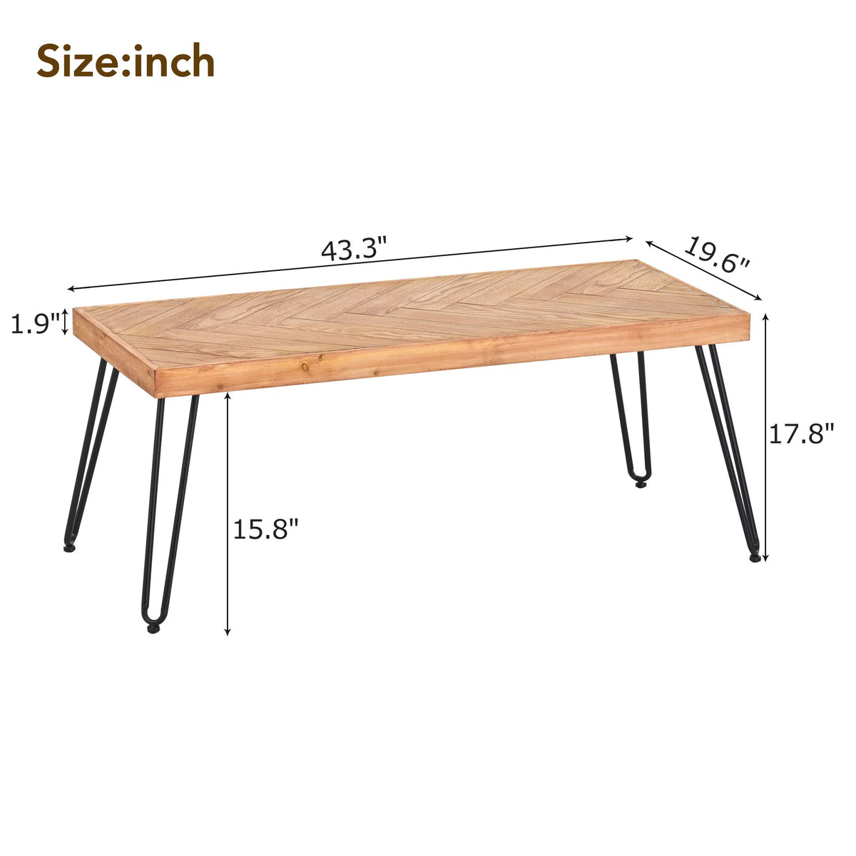 Modern Coffee Table with Chevron Pattern and Metal Hairpin Legs B41356