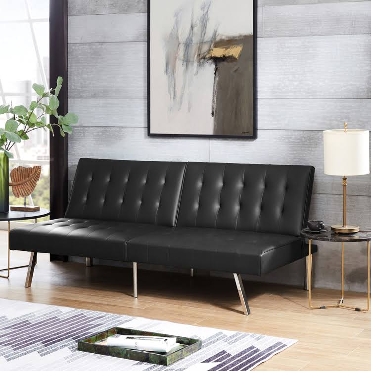 Black Linen Tufted Split Back Futon Sofa X482