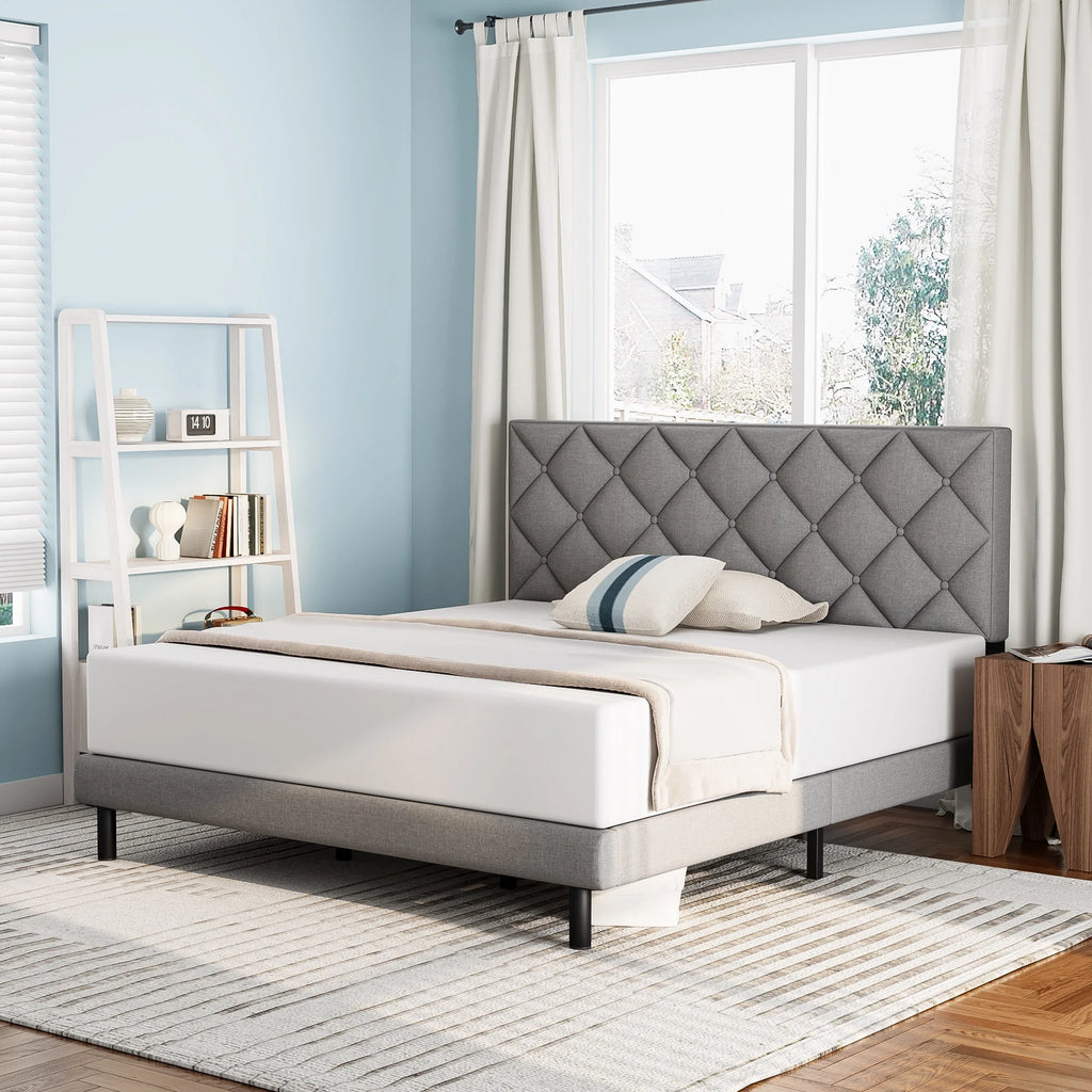 Queen Size Platform Bed with Wingback Headboard Y421
