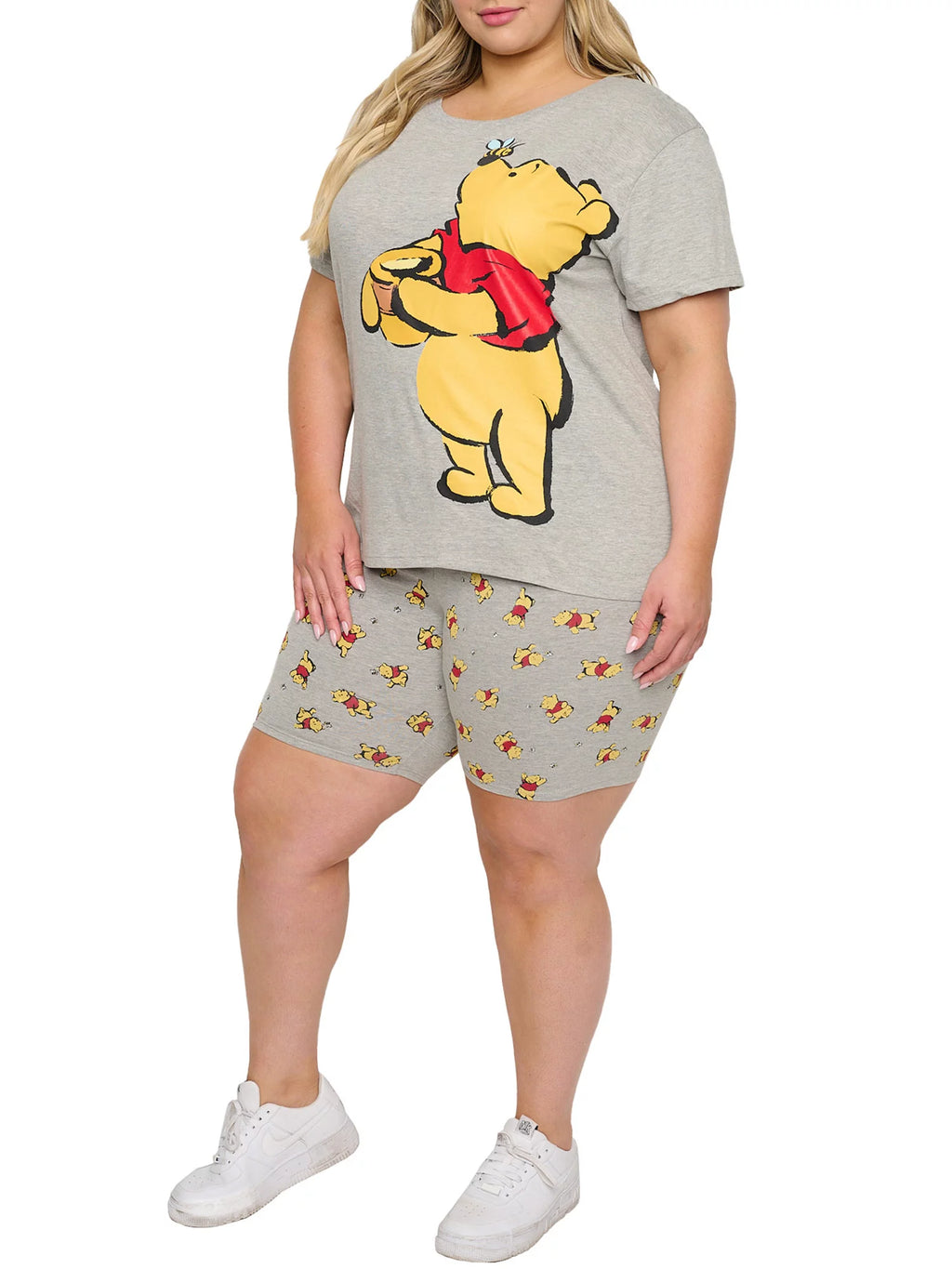 Gray Plus Size T-Shirt & Bike Shorts 2-Piece Set U478935