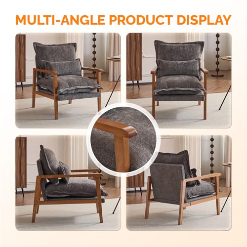 Gray-Blue Accent Armchair with Lumbar Pillow E18226