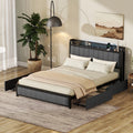 Dark Grey Queen Upholstered Bed Frame with 4 Storage Drawers M3370