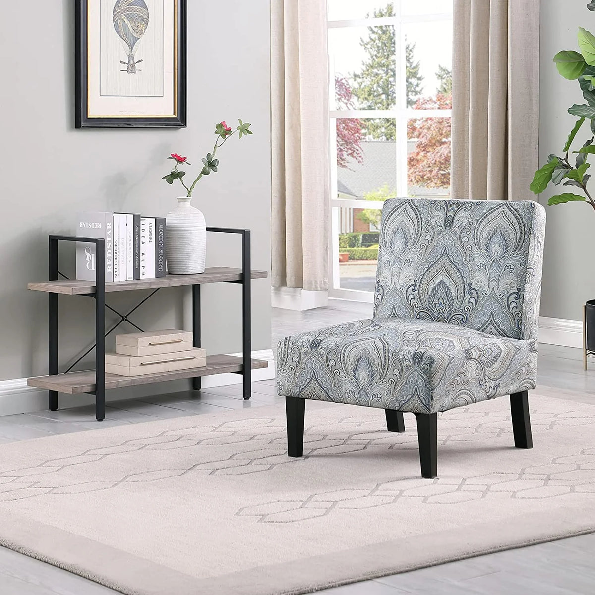 2 Tier Grey Wood and Metal Bookshelf Q1140