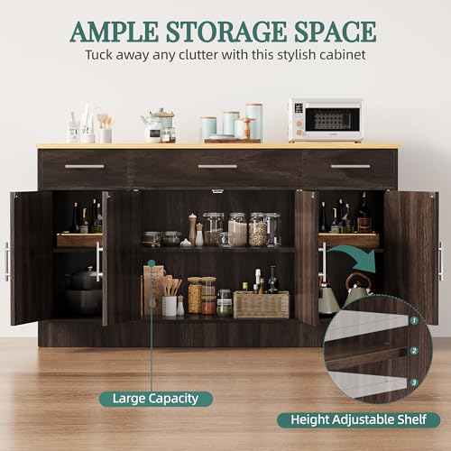 Brown Wood Buffet Cabinet with 3 Drawers and 4 Doors R3775