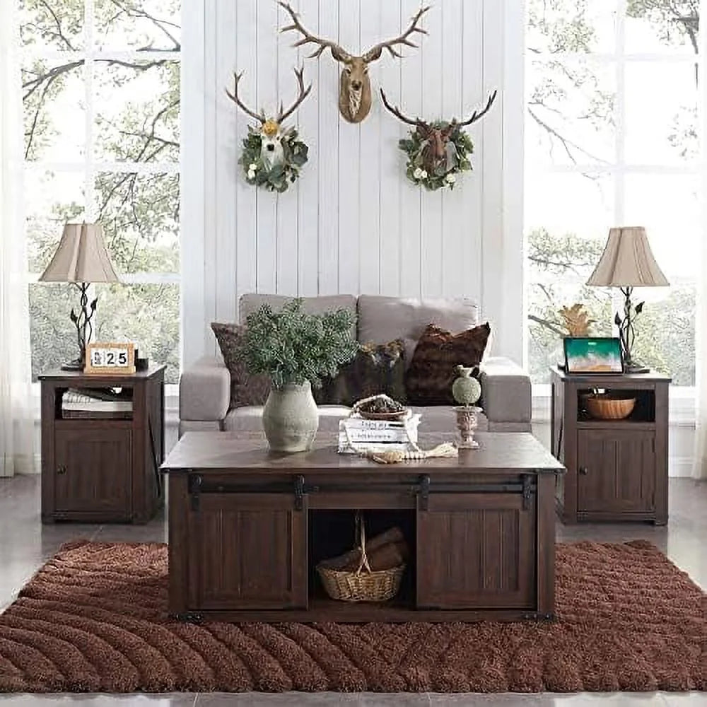 20" Farmhouse Wood End Table with Charging Station Q9462