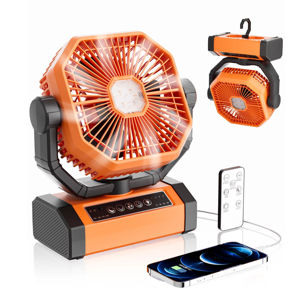 Portable Rechargeable Table Fan with LED Lantern X6456