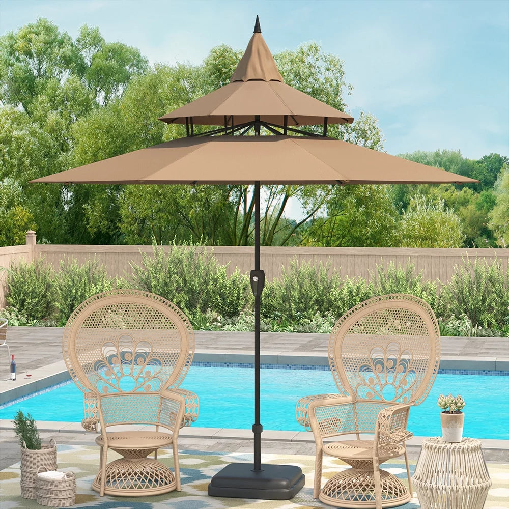 9ft Tan Patio Umbrella with Crank R55941