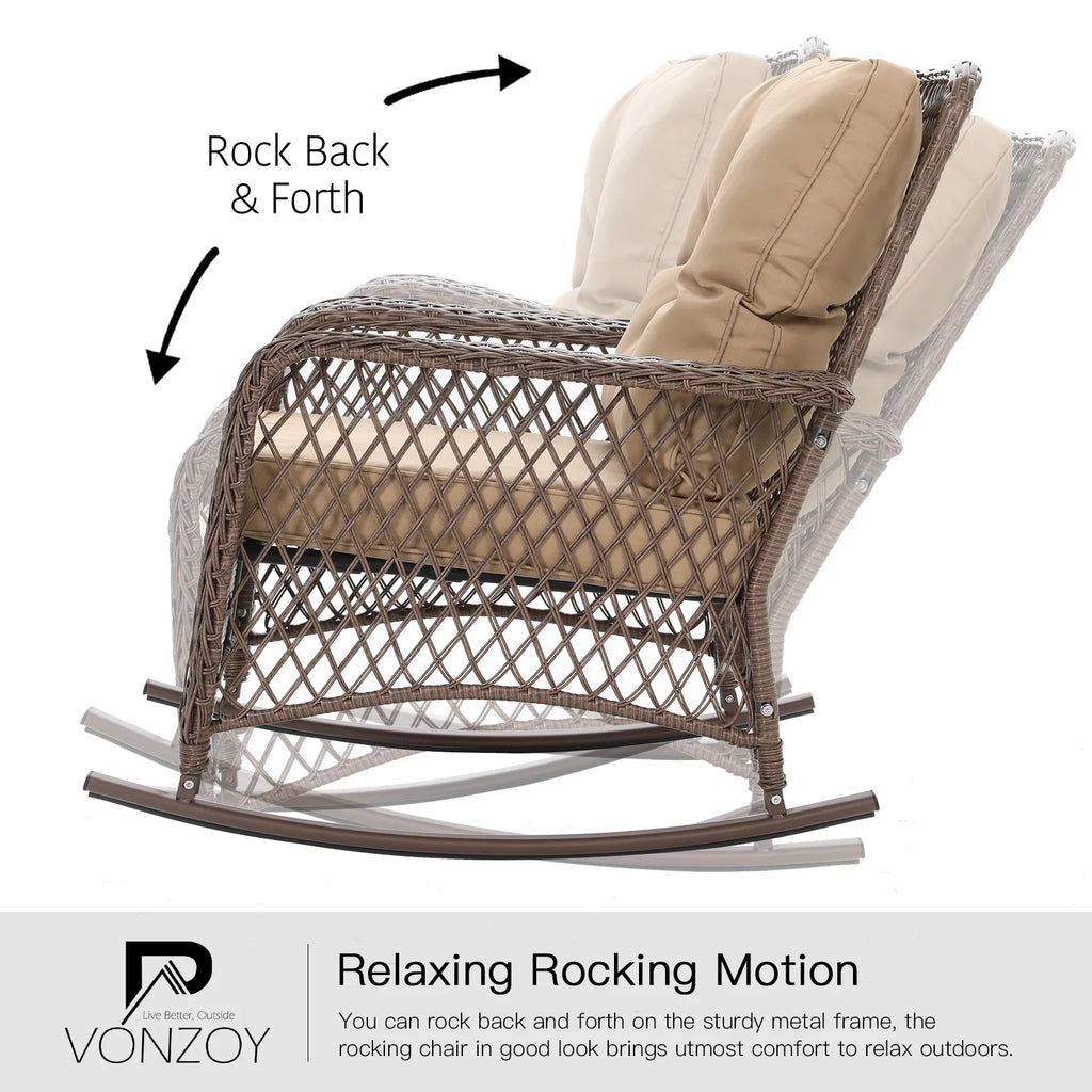3-Piece Wicker Outdoor Rocking Chairs with Cushions and Table Z846199