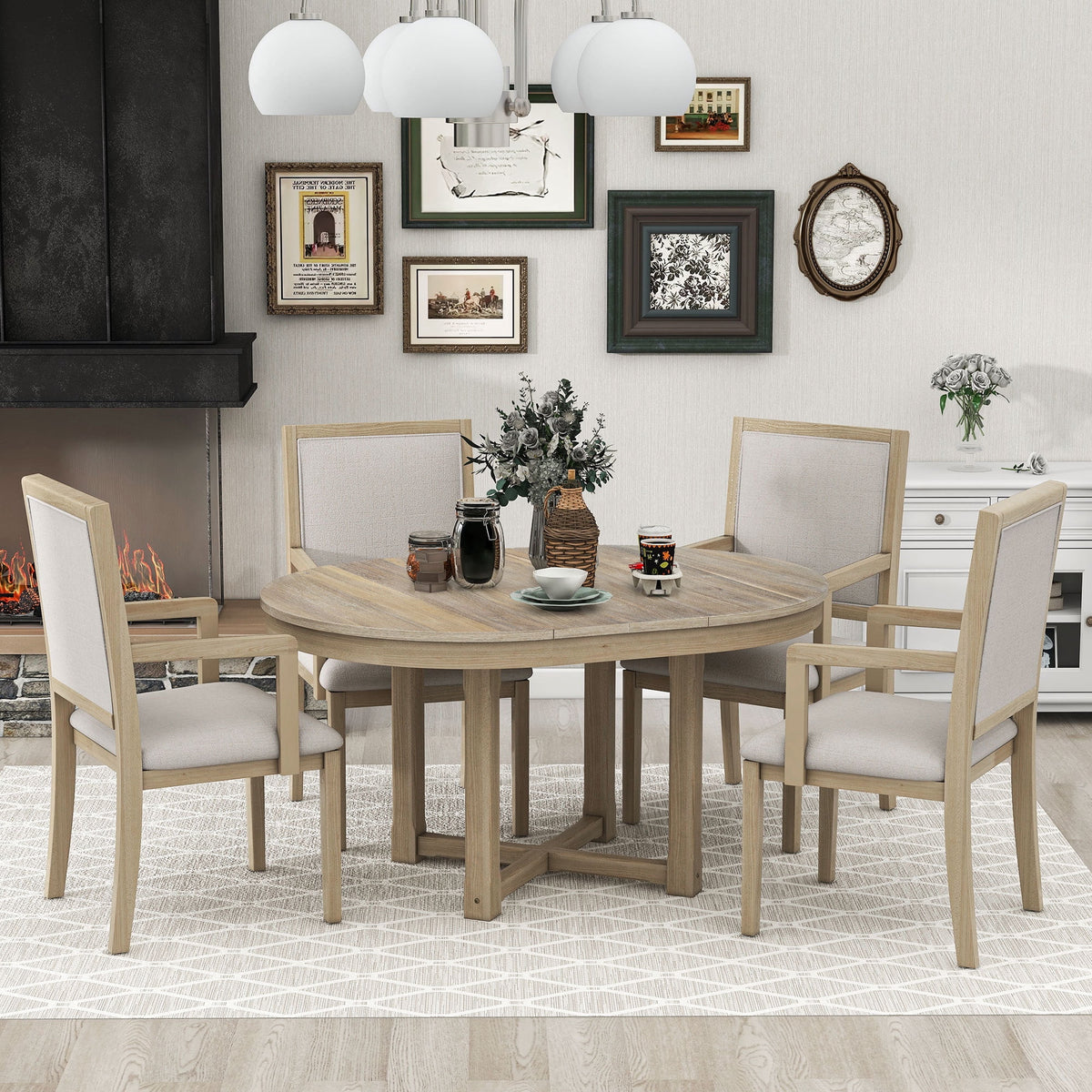 5-Piece Extendable Wood Dining Table Set with 4 Upholstered Chairs Z437130