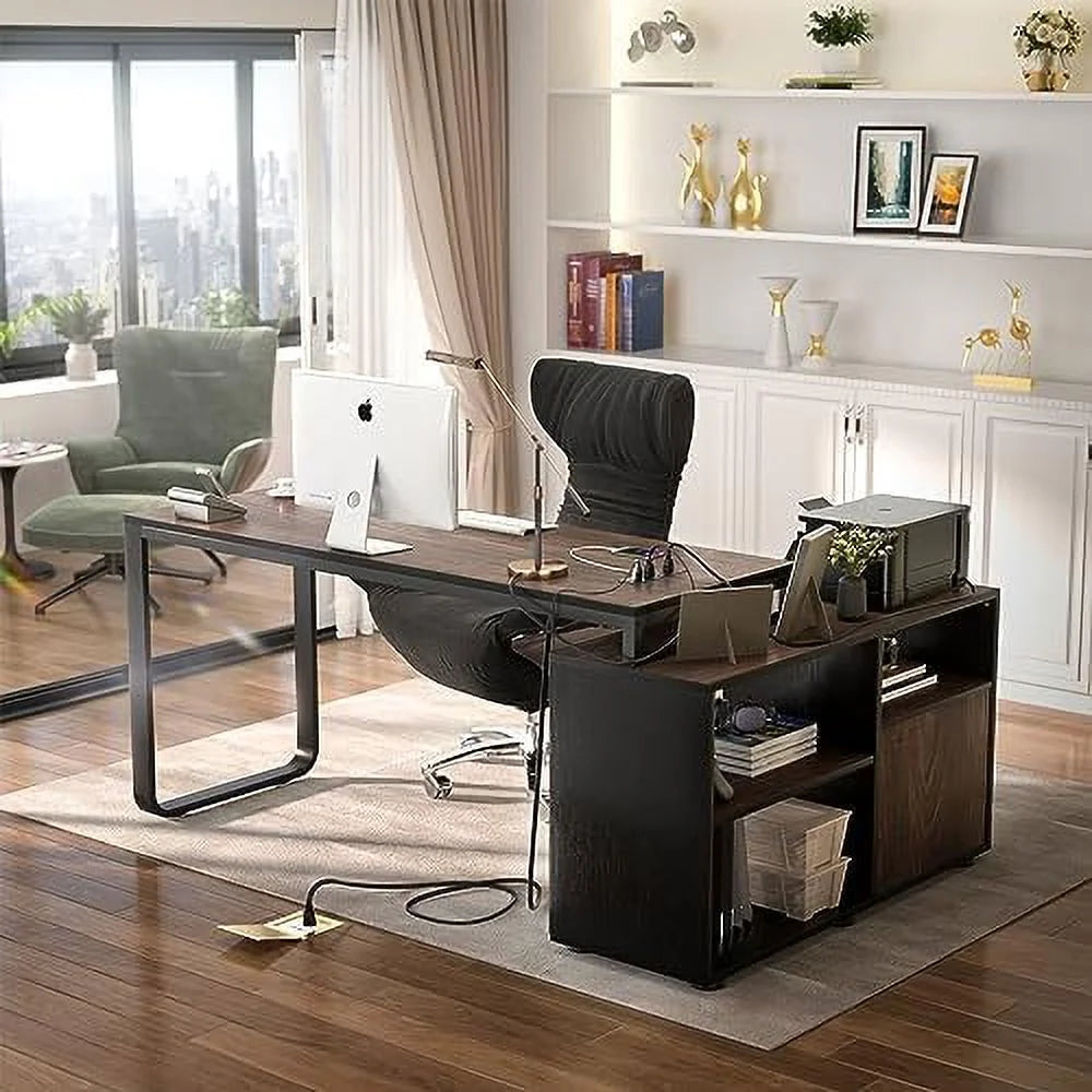 L Shaped Desk with File Cabinet and Power Outlet W548246