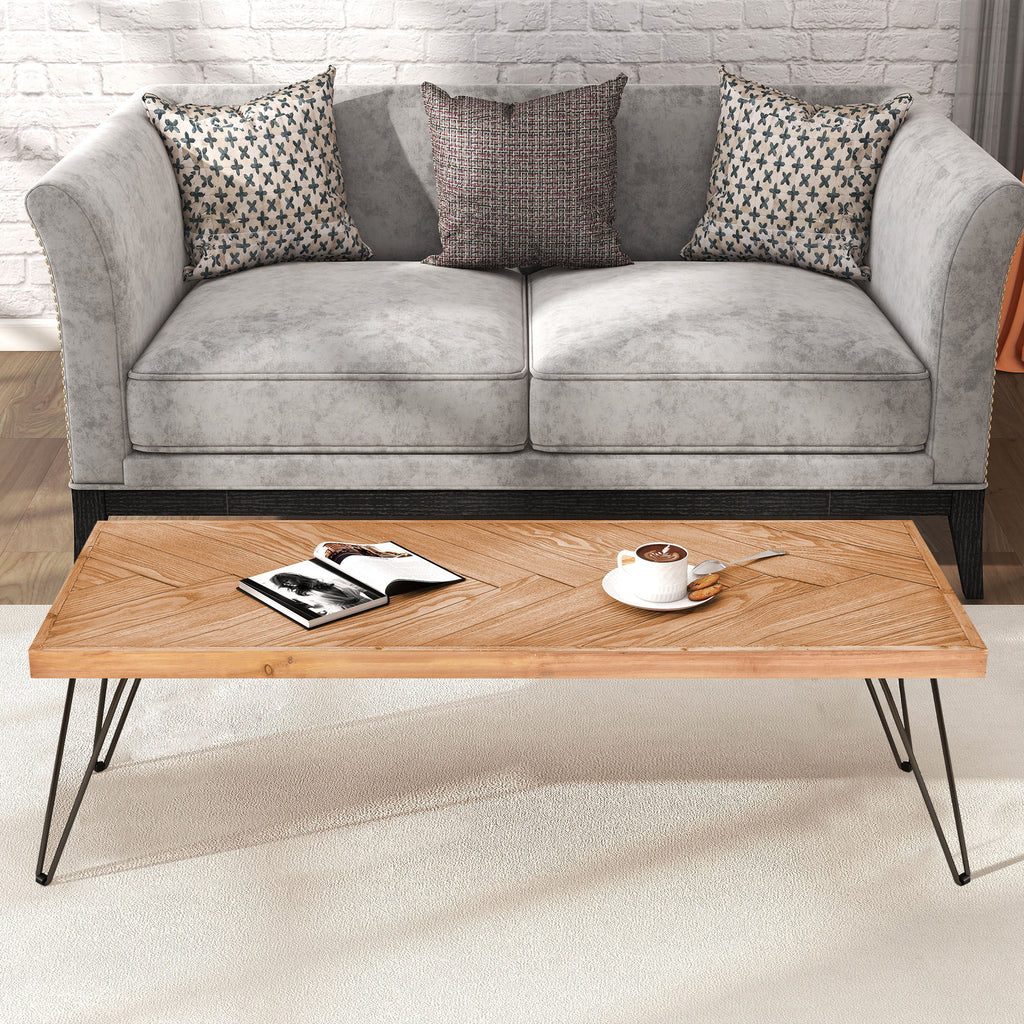 Modern Coffee Table with Chevron Pattern and Metal Hairpin Legs B41356