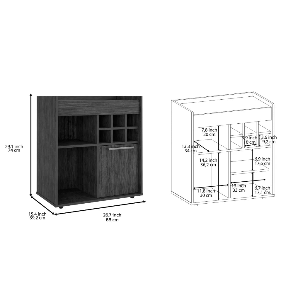 Light Gray Bar Cabinet with Concealed Shelves and Wine Cubbies H70856