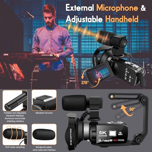 5K Video Camera 64MP Camcorder 18X Zoom WiFi Digital Camera E29215