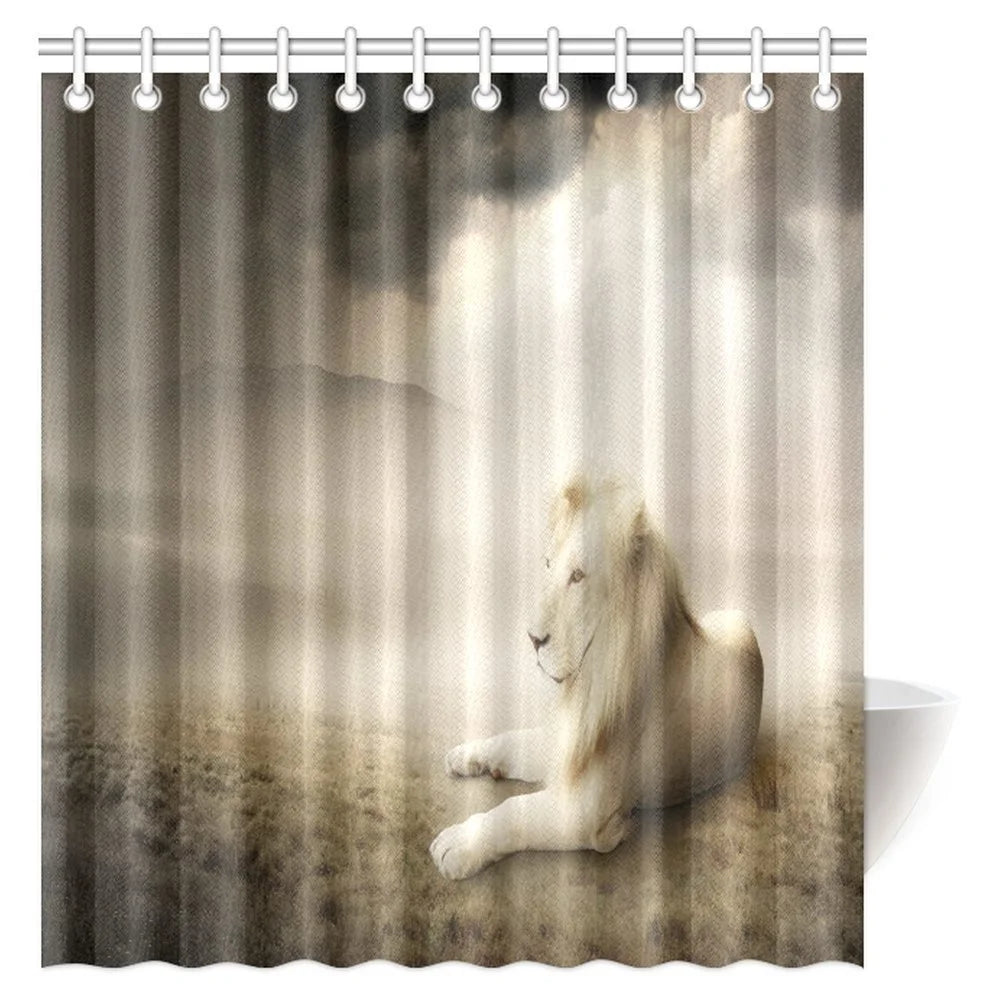 White Fabric Shower Curtain Set with Hooks, 66 X 72 Inches U104188