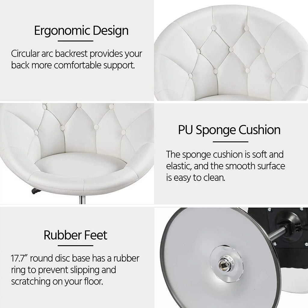 White Tufted Height Adjustable Swivel Accent Chair E11276