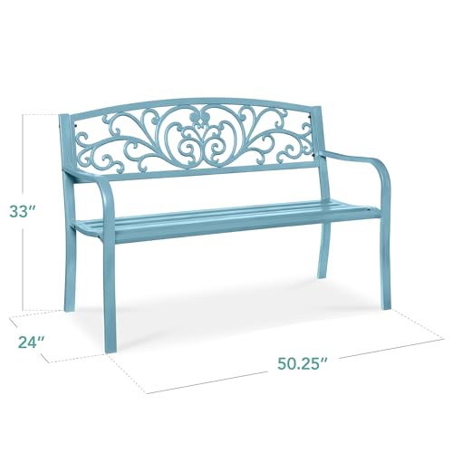 Black Steel Outdoor Bench with Floral Backrest P45607