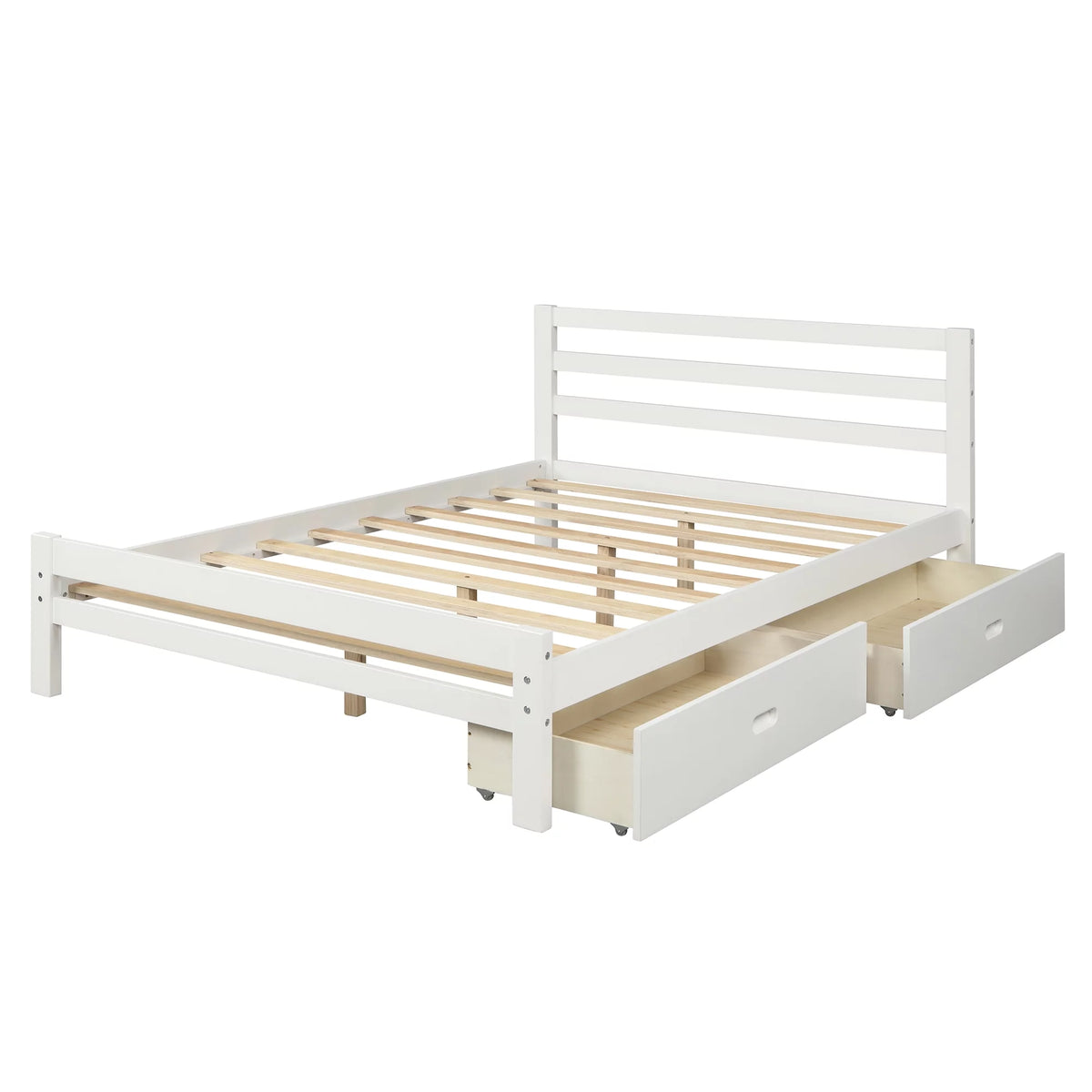 White Full Wood Platform Bed with Two Drawers U4834