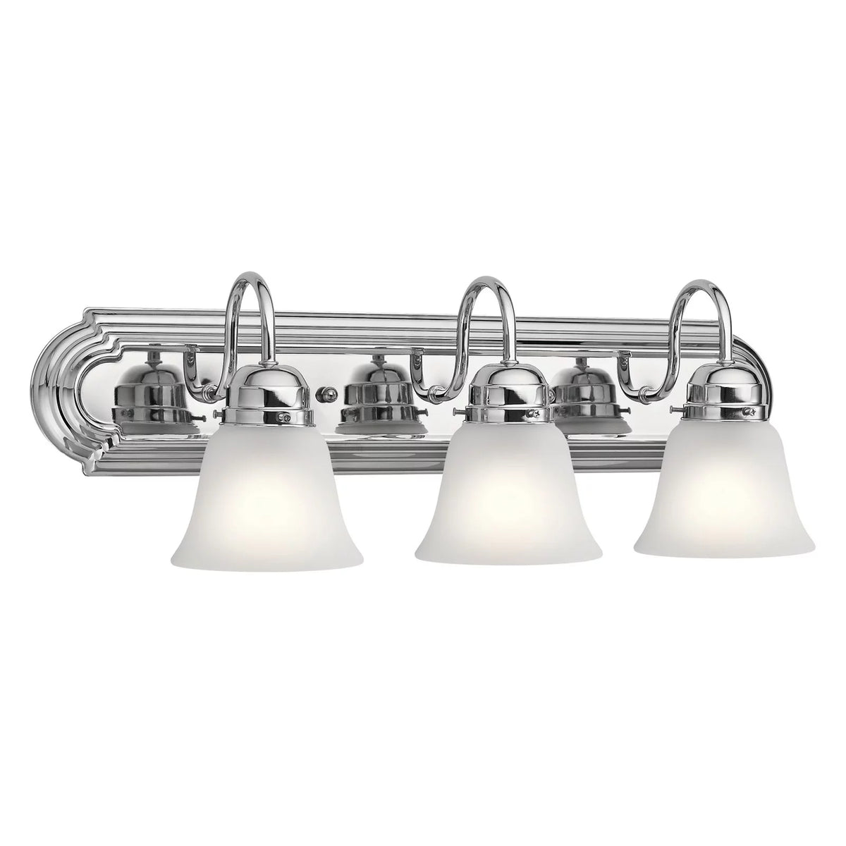 3 Light Brushed Nickel Vanity Light with Satin Etched Glass Shades T244