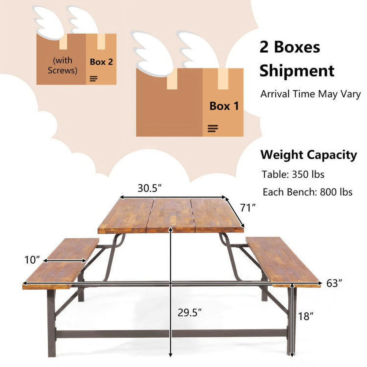 6-Person Outdoor Picnic Table and Bench Set M1778